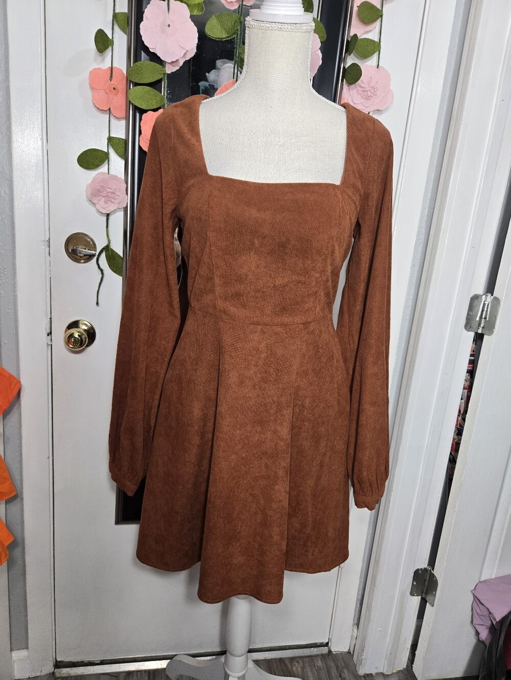 Audrey Parks for francesca brown corduroy long sleeve dress Sz M Like New - Picture 7 of 12